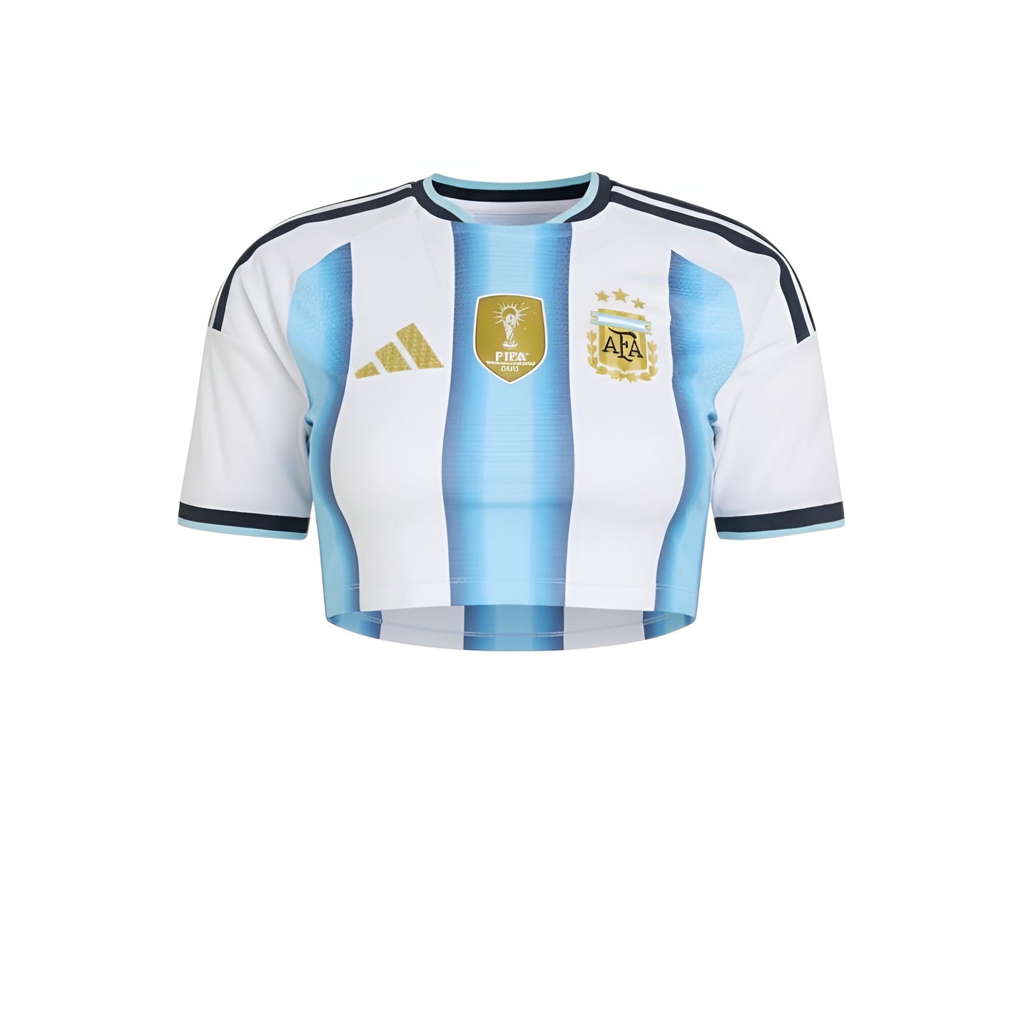 Camiseta cropped feminina Velukz Argentina Principal 26/27, de manga curta e design casual, vista frontal na imagem.