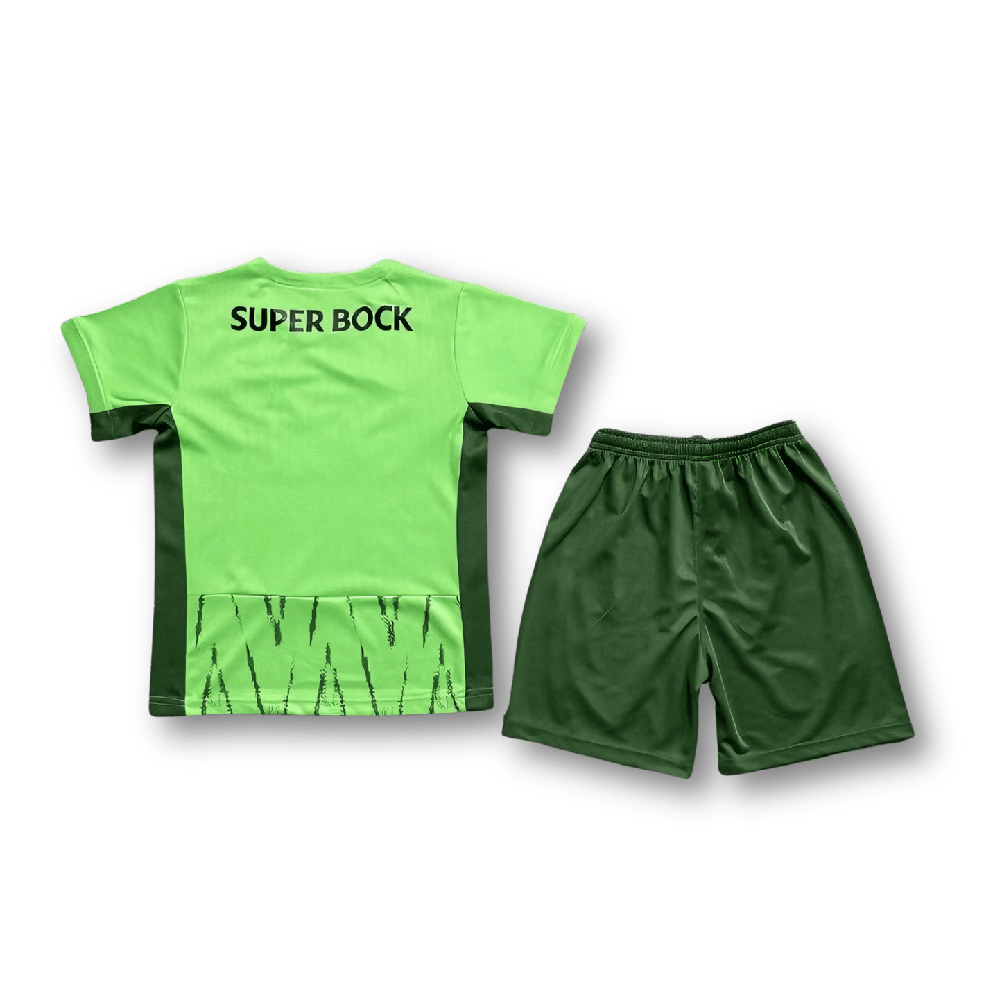 Kickeoffss Sporting 3rd 24/25 kit for children featuring vibrant colors and club logo on jersey and shorts.