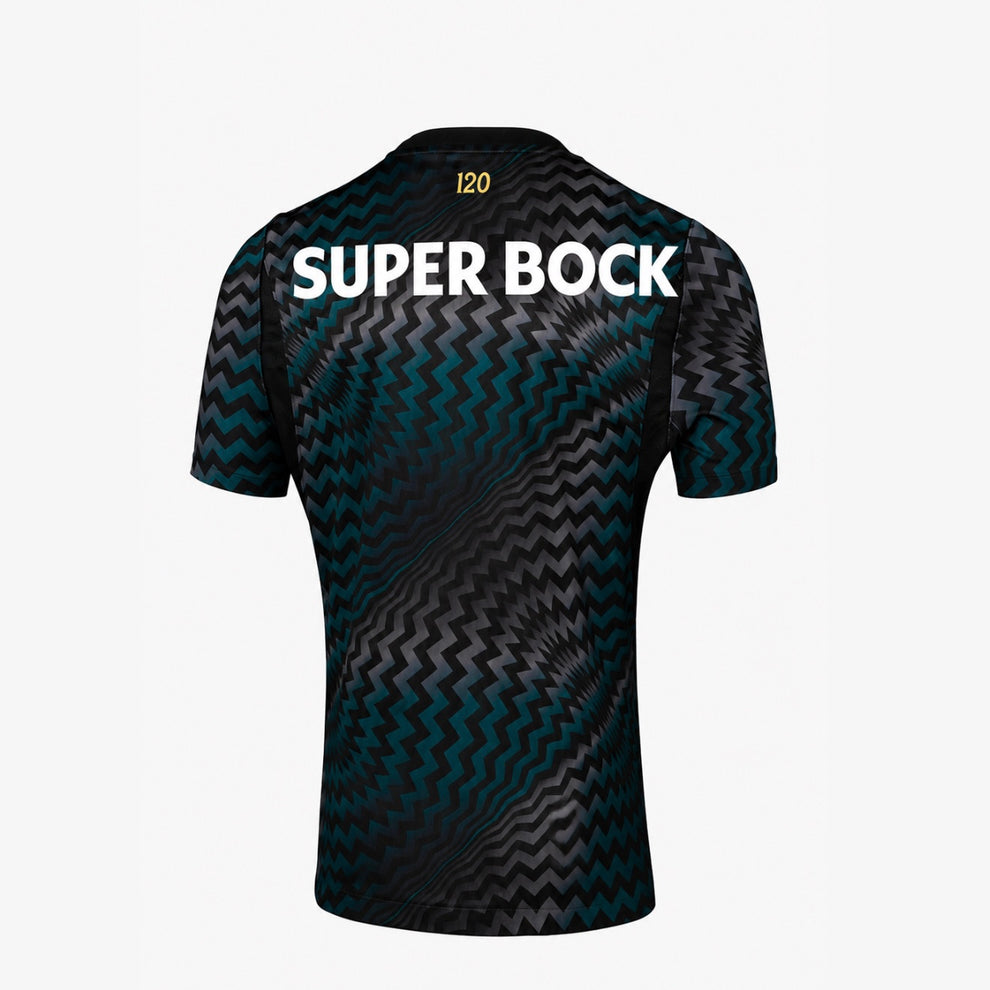 Camisola de goleiro Sporting 120 anos Velukz, camiseta retrô do time Sporting Lisboa com detalhes comemorativos.