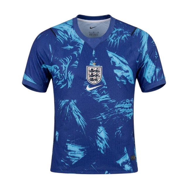Camiseta Velukz de aquecimento Inglaterra 2026, com design detalhado, vista frontal sobre fundo branco.