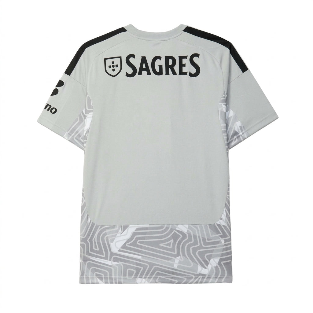 Camisola guarda-redes cinza Benfica Velukz para crianças de 26-27, camiseta esportiva com detalhes do time.