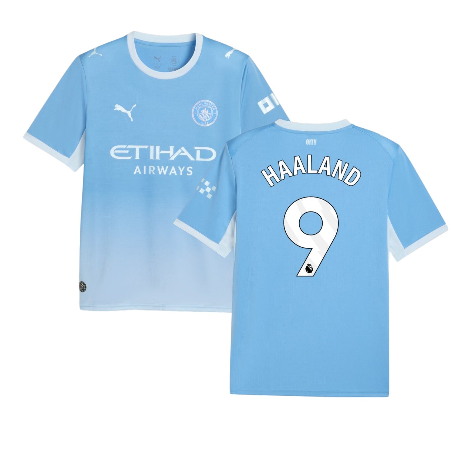 Camisa principal do Manchester City com o nome Haaland, camiseta da Velukz para torcedores do time.