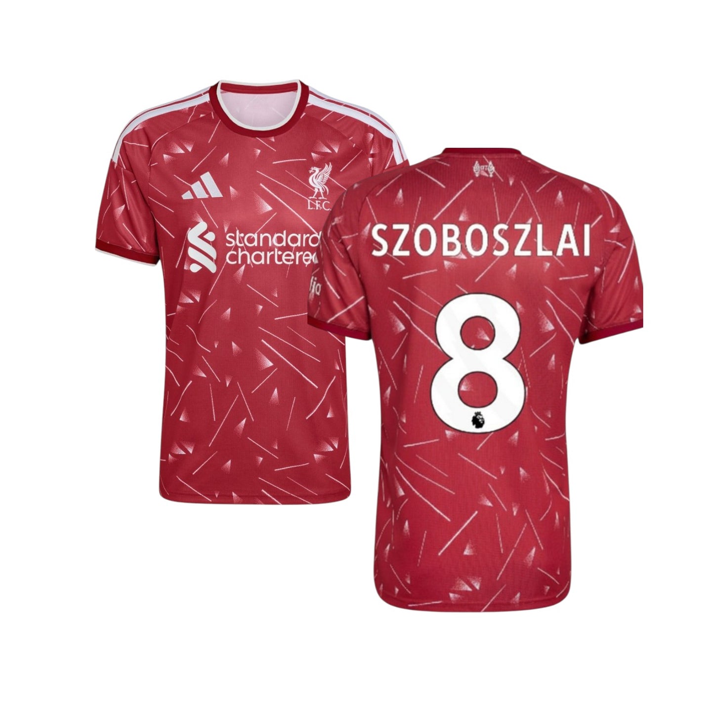 Camiseta Principal Liverpool Velukz, em tecido branco com logo do time, vista frontal, tamanho 26/27.