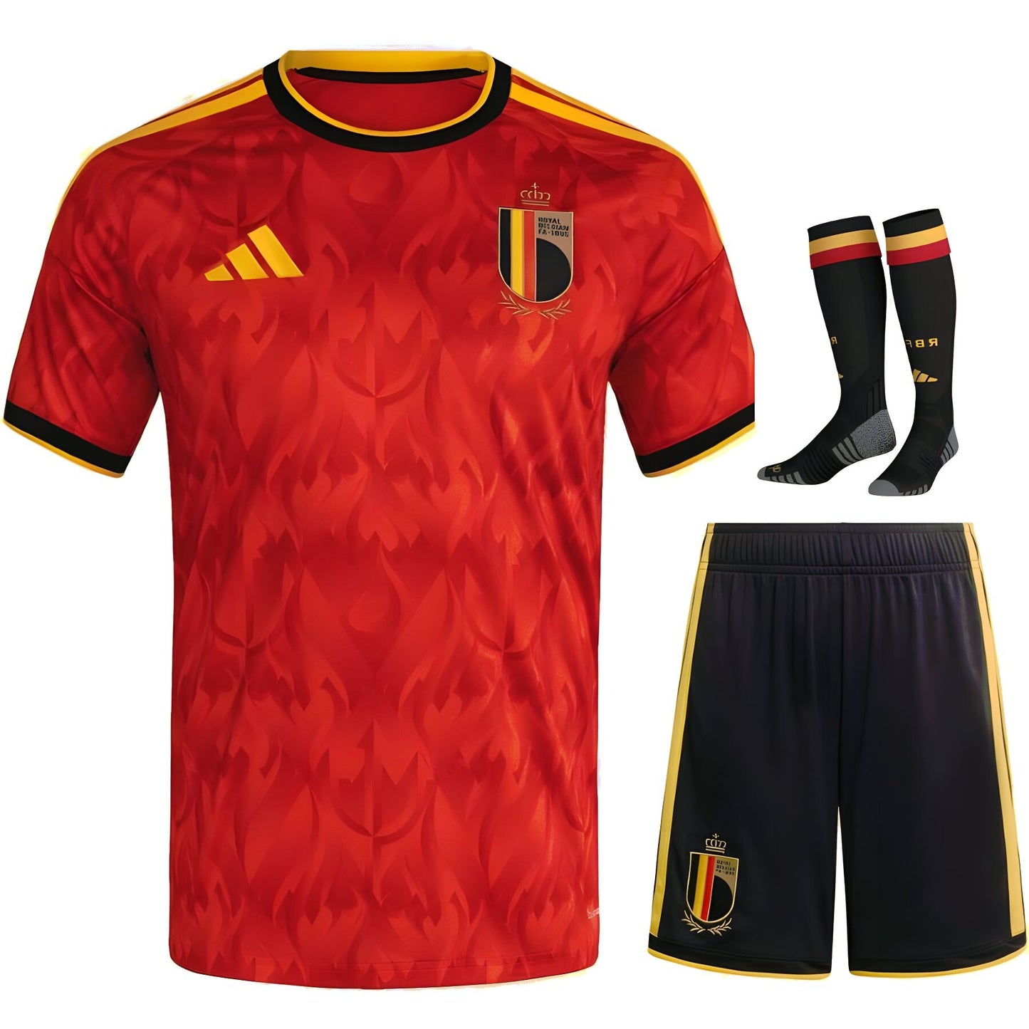 Kit criança Velukz Bélgica 26/27 com camisa de futebol, uniforme principal para crianças, detalhes do uniforme doméstico 2025-2026
