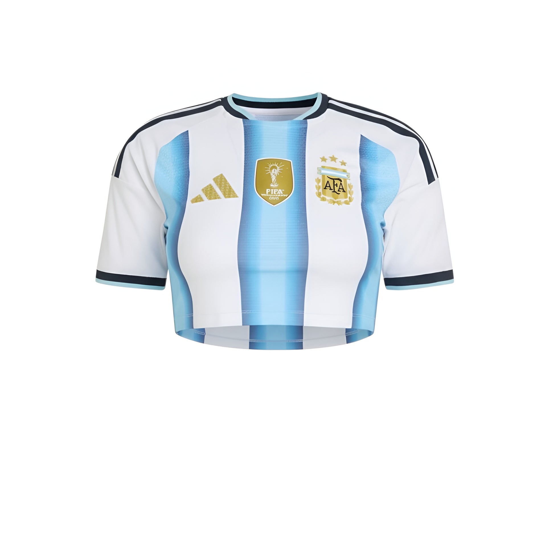 Camiseta cropped feminina Velukz Argentina Principal 26/27, de manga curta e design casual, vista frontal na imagem.