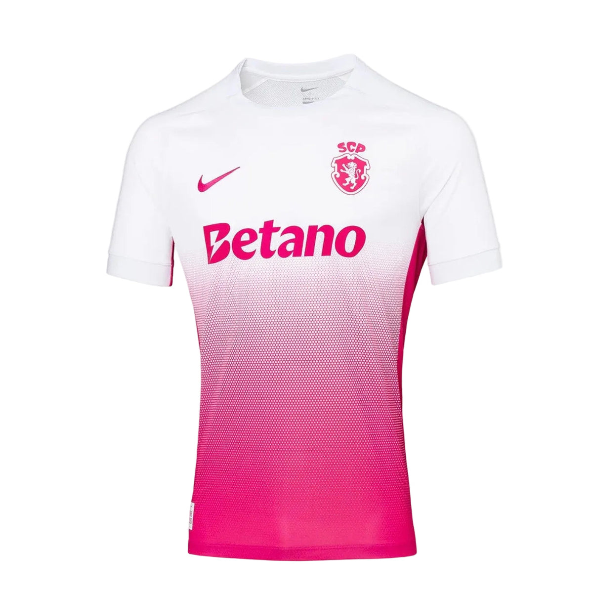 Camiseta rosa Velukz October Sporting 26-27, t-shirt confortável com design esportivo, vista frontal em detalhe.