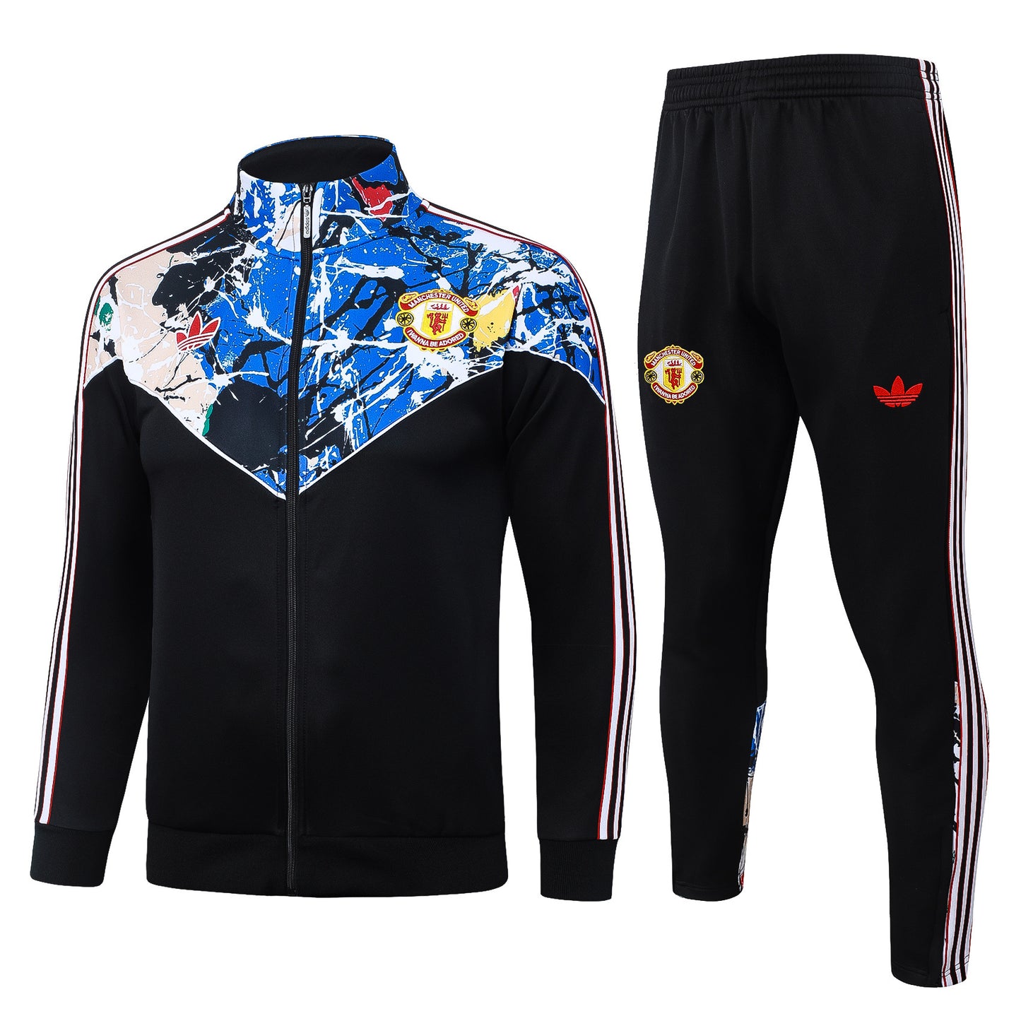 Conjunto de treino Manchester United 26/27 da Velukz, com camisola e calças, em tecido confortável e design oficial do clube.