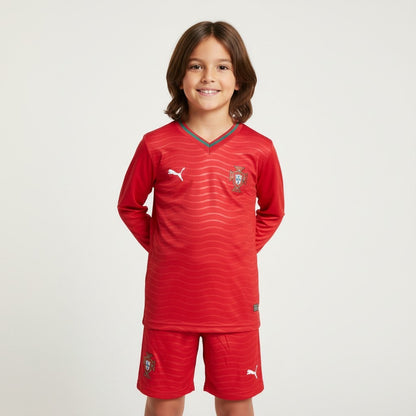 Camiseta infantil Velukz Portugal 26/27, t-shirt azul com detalhes coloridos, ideal para crianças.