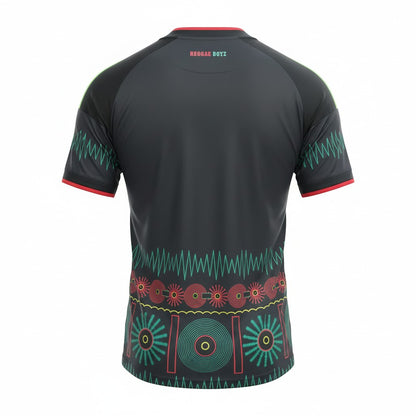 White Velukz T-Shirt Alternativa Jamaica 2026 on a ghost mannequin, showcasing vibrant graphic design and comfortable fit.