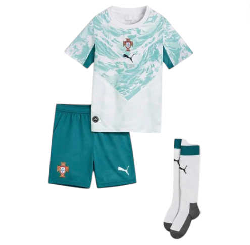 Kit de criança Velukz com meias do Portugal 2026, uniforme infantil para torcer pela seleção portuguesa.