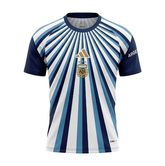 Camiseta de treino Argentina 2026 da Velukz, t-shirt branca com logotipo do país e detalhes brancos no peito.