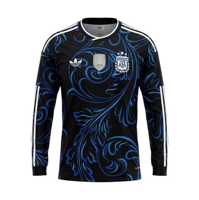 Camisa T-Shirt Alternativa Argentina manga comprida Velukz 2026, com detalhes do design na frente, em cores vibrantes.