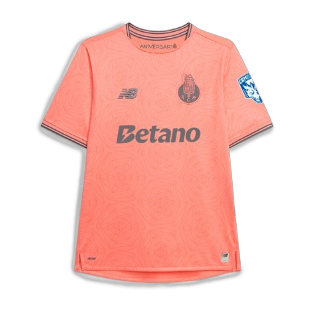 Camisa T-Shirt Alternativa Campeão Porto 25/26 da Velukz, em tecido branco com detalhes azuis e logo do time na frente.