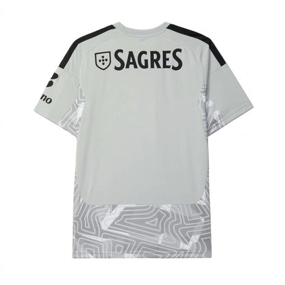 Camisola guarda-redes cinza Benfica Velukz para crianças de 26-27, camiseta esportiva com detalhes do time.