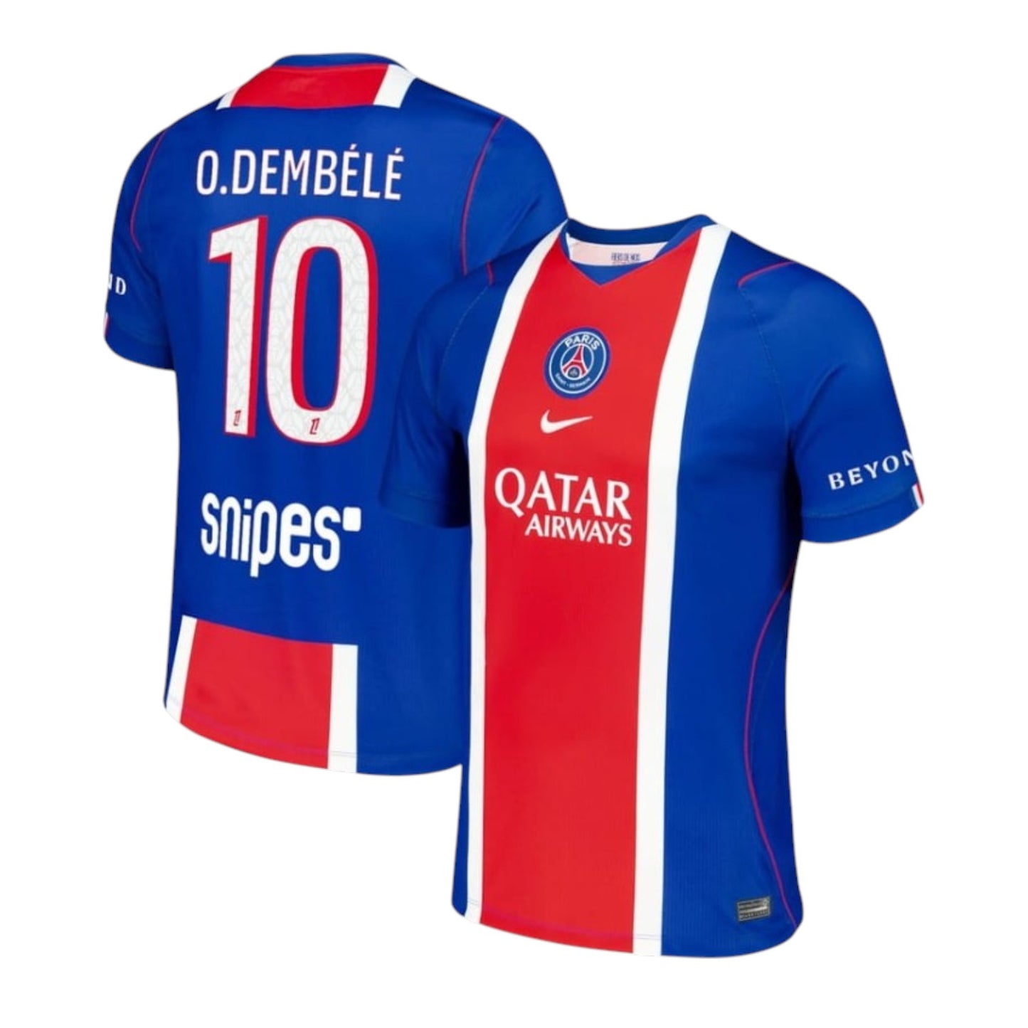 Camisa T-Shirt Principal PSG 26/27 do O. Dembélé, feita pela Velukz, com nomes e números na frente, para fãs de futebol.