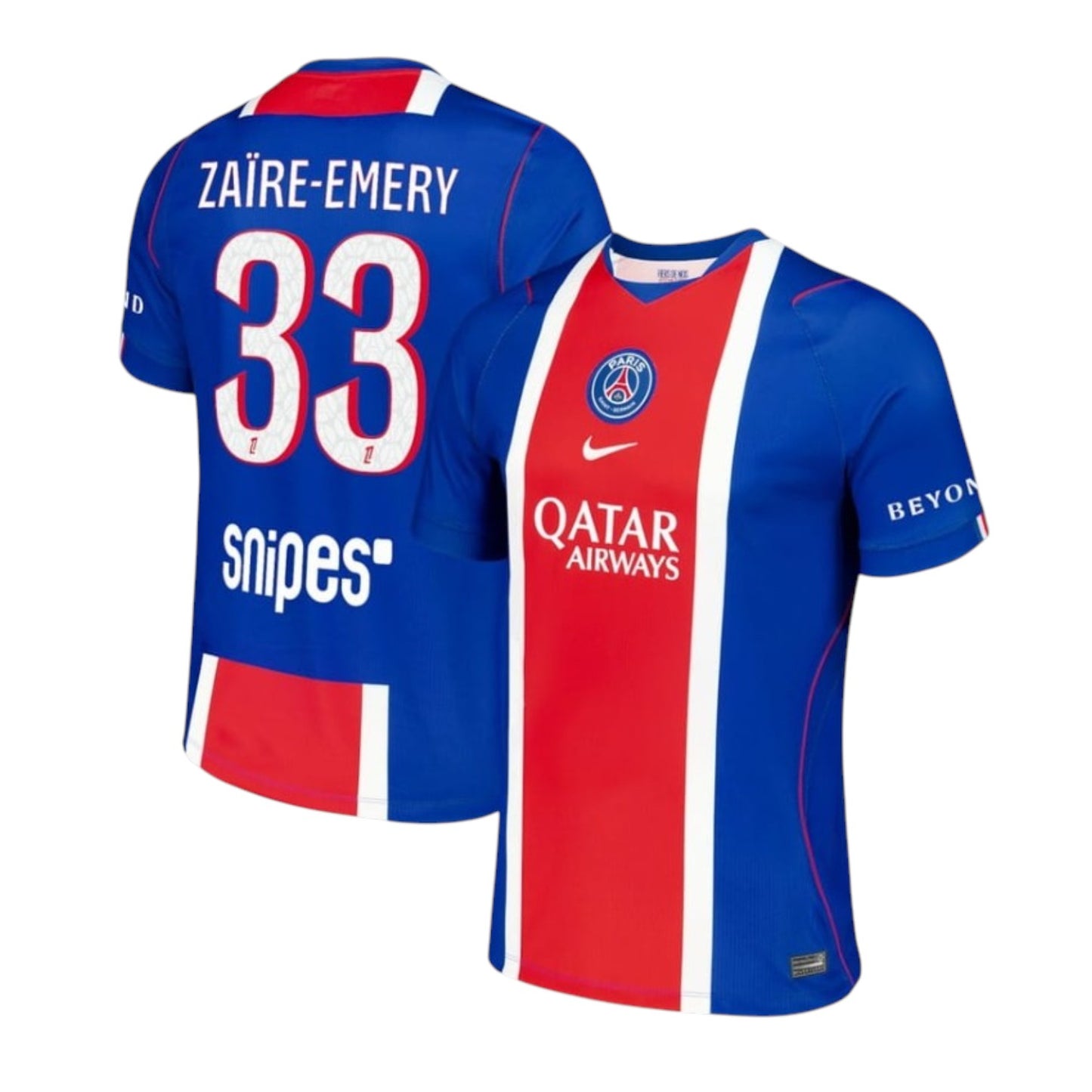 Camiseta principal do PSG 26/27 com nome e número do Zaïre-Emery, marca Velukz, em cores do time.