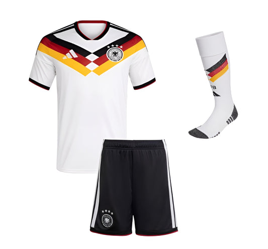 Camiseta infantil Velukz Kit Criança Principal Alemanha 2026, com estampa de time de futebol para crianças.