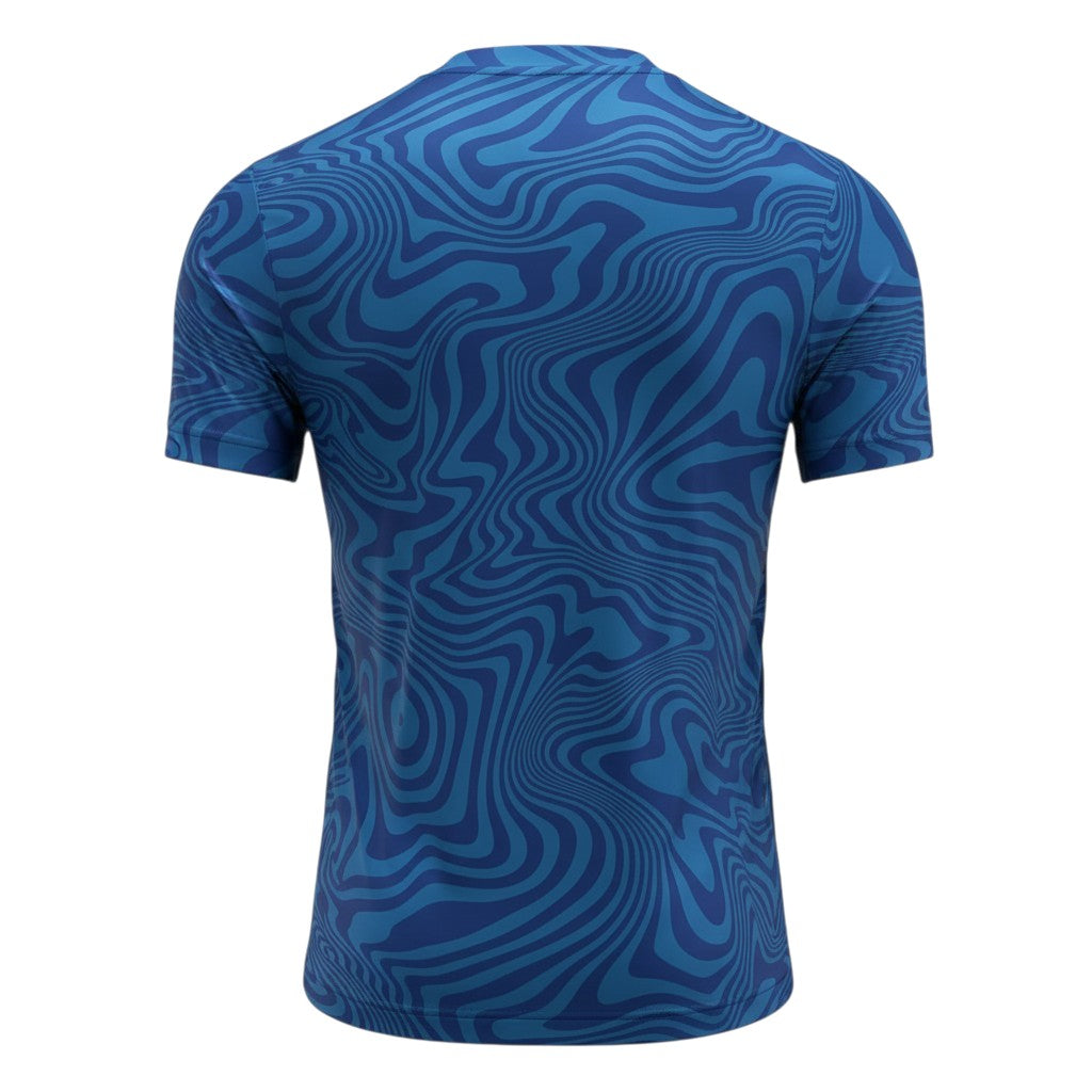 Blue Velukz T-Shirt Treino Brasil featuring a sporty design and vibrant colors, perfect for workouts and casual wear.