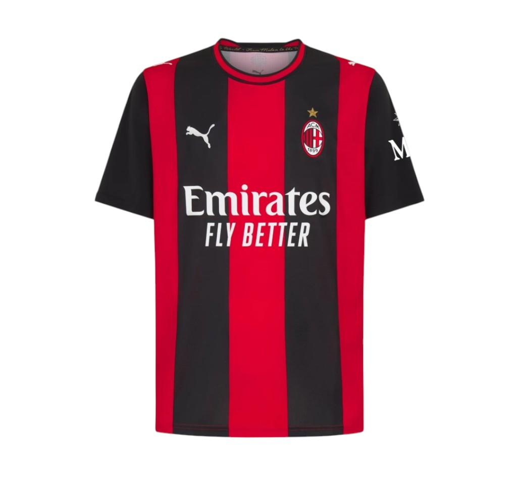 Camisa principal do AC Milan 2026/2027 da Velukz, camiseta de futebol com detalhes do time e cores tradicionais.
