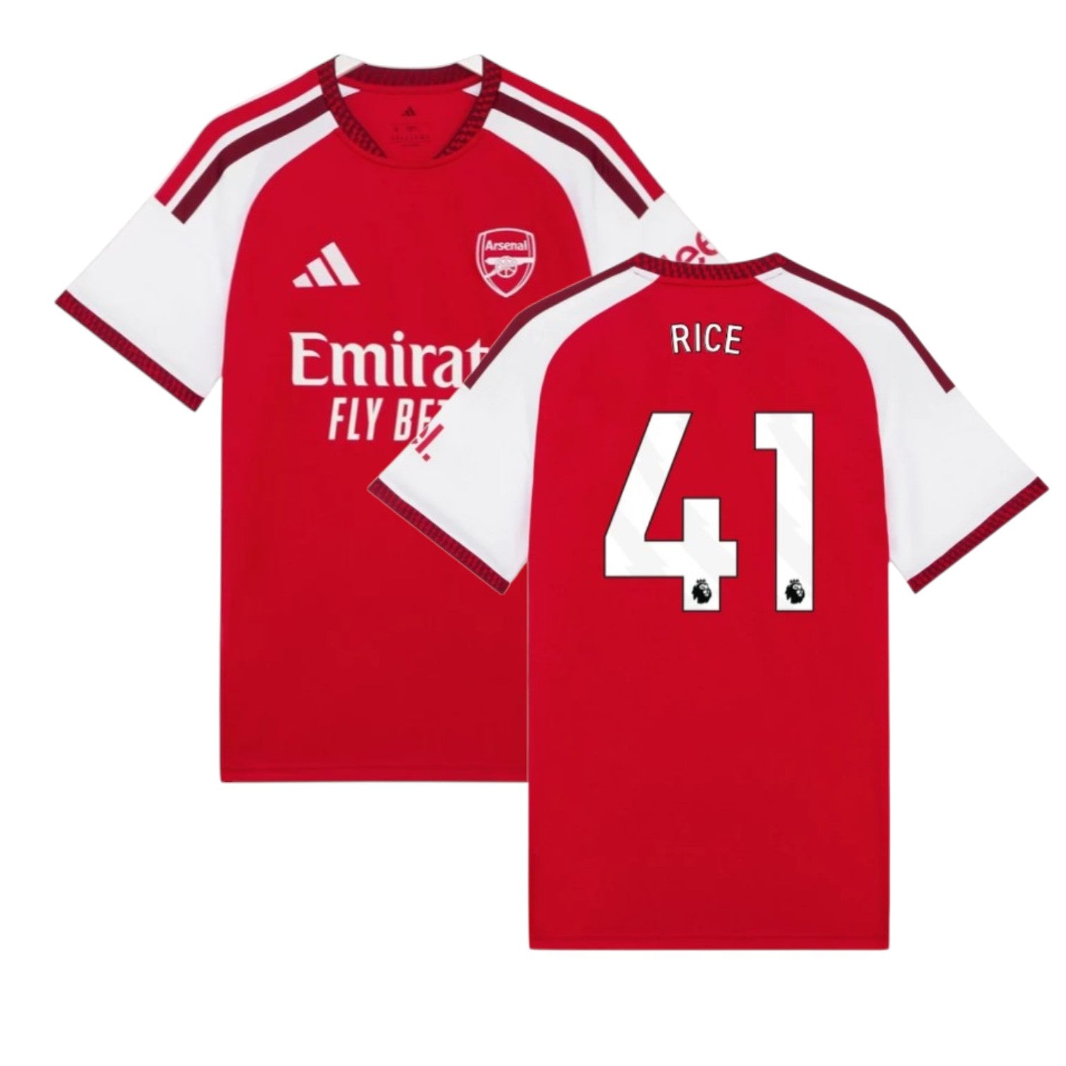Camisa principal do Arsenal 26/27 Rice da marca Velukz, em tecido confortável com logo e detalhes do time.