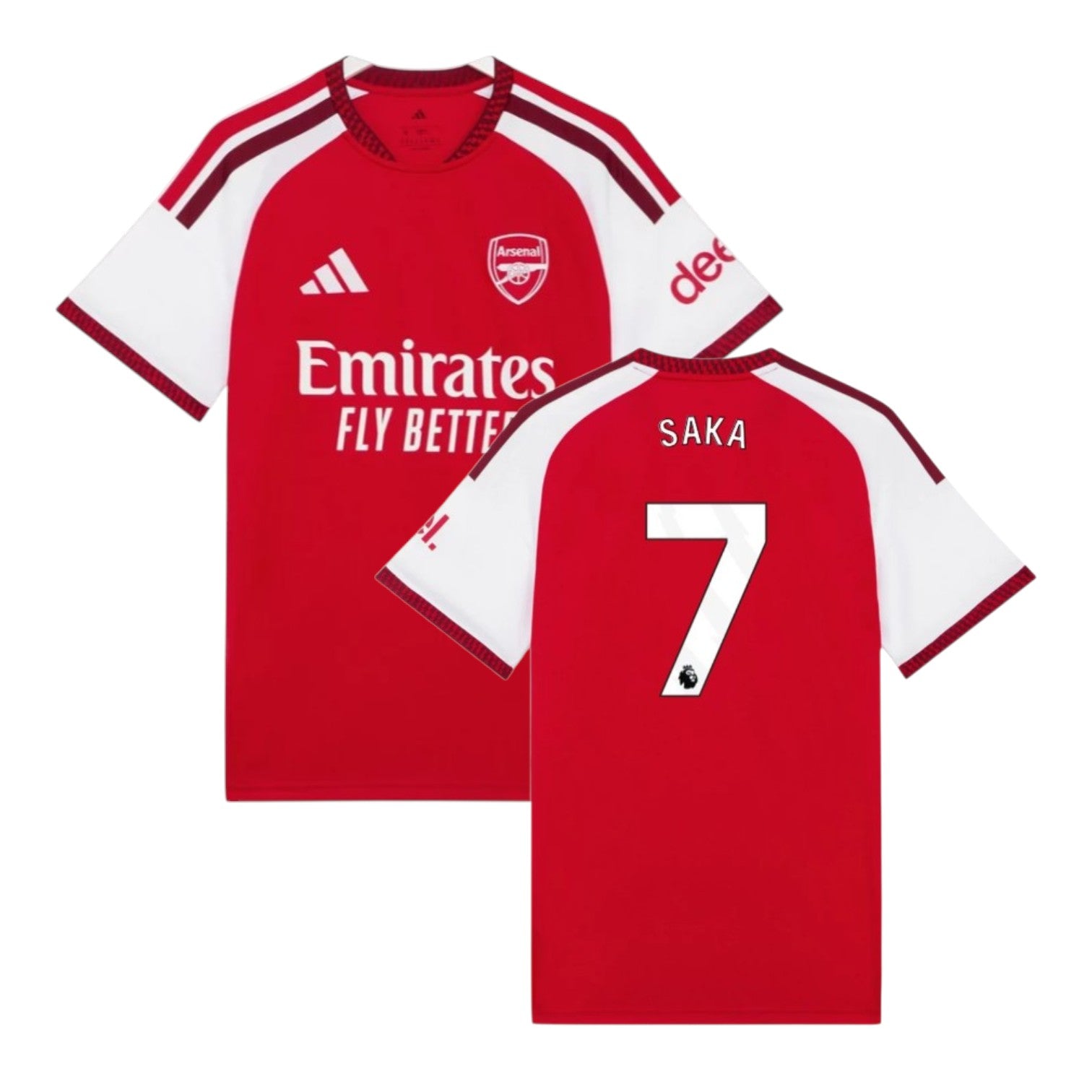 Camisa T-Shirt Principal Arsenal 26/27 Saka da Velukz, camiseta azul com detalhes do time e nome de Saka nas costas.