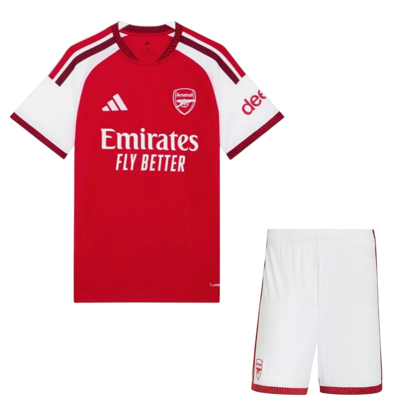 Kit criança Velukz do Arsenal 26/27 com camisa e calções, ideal para fãs jovens do time de futebol.