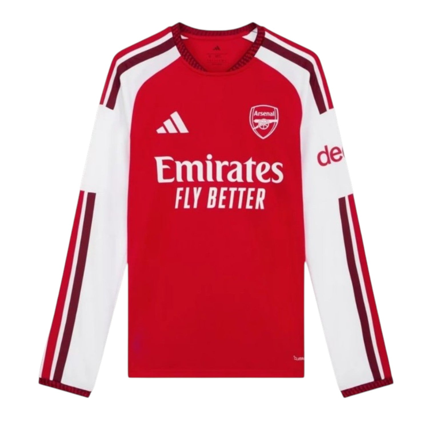 Camiseta principal do Arsenal de manga comprida, marca Velukz, exibida na imagem com detalhes do design do time.