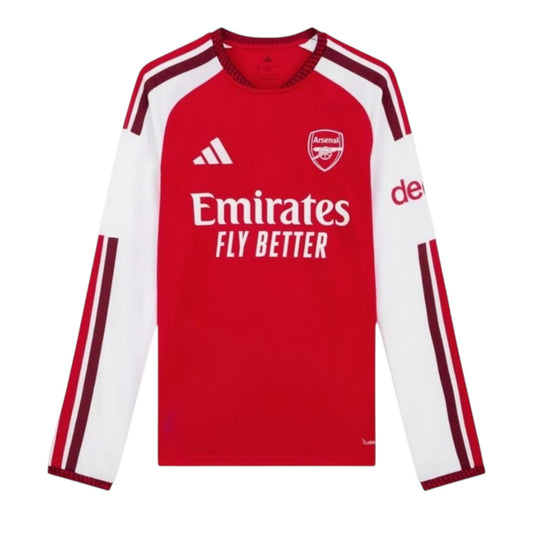 Camiseta principal do Arsenal de manga comprida, marca Velukz, exibida na imagem com detalhes do design do time.