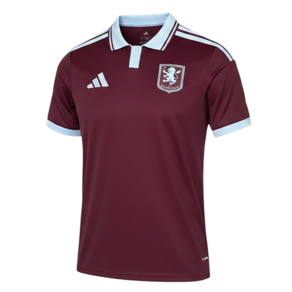 Camisa T-Shirt Principal Aston Villa 26/27 da Velukz, camiseta de futebol com escudo do time Aston Villa em destaque.