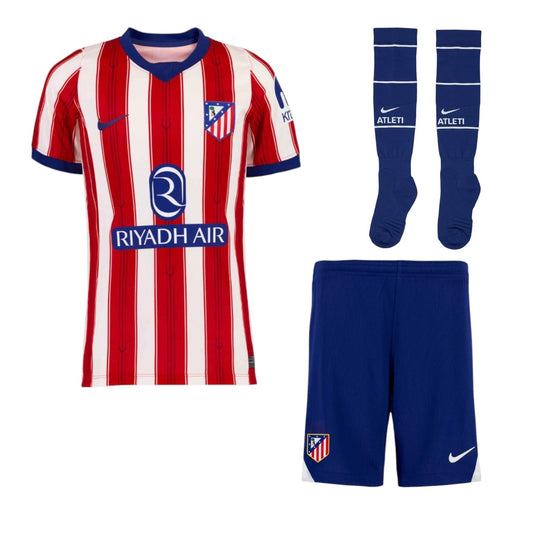 Conjunto de roupa de criança Atlético Madrid Velukz, camisa principal e meia, em cores tradicionais do time.