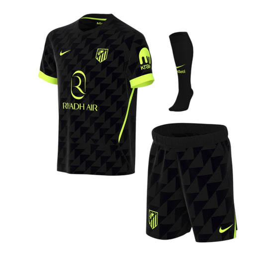 Kit criança Atlético Madrid Velukz, uniforme azul e branco com escudo do time, para crianças tamanho 26/27