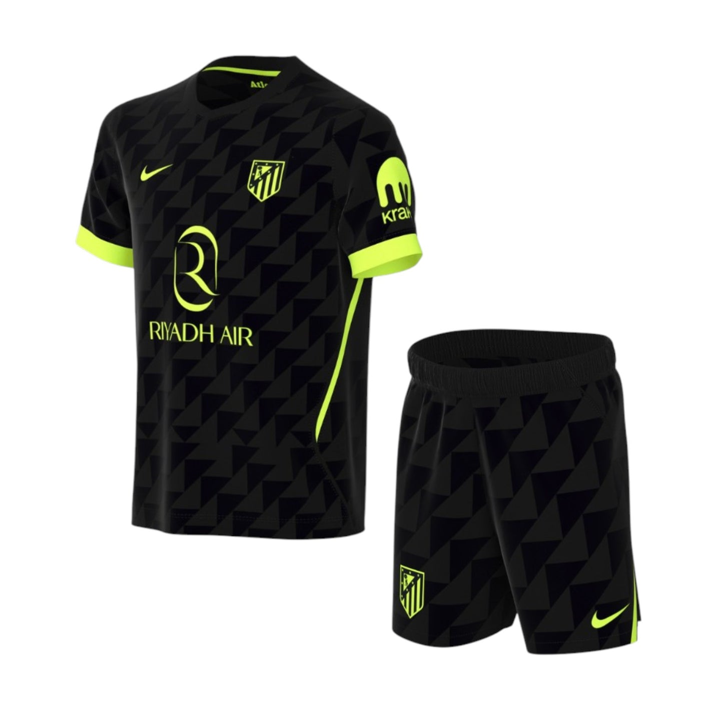 Kit criança Velukz Atlético de Madrid 26/27 com camiseta e calções, ideal para jovens torcedores do time espanhol.