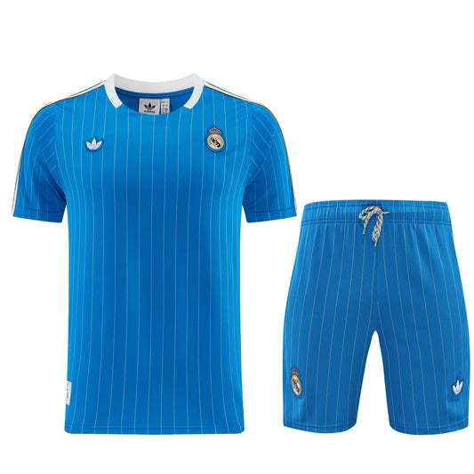 Conjunto Velukz LifeStyle Real Madrid, roupa casual com logótipo do clube, para fãs de futebol.