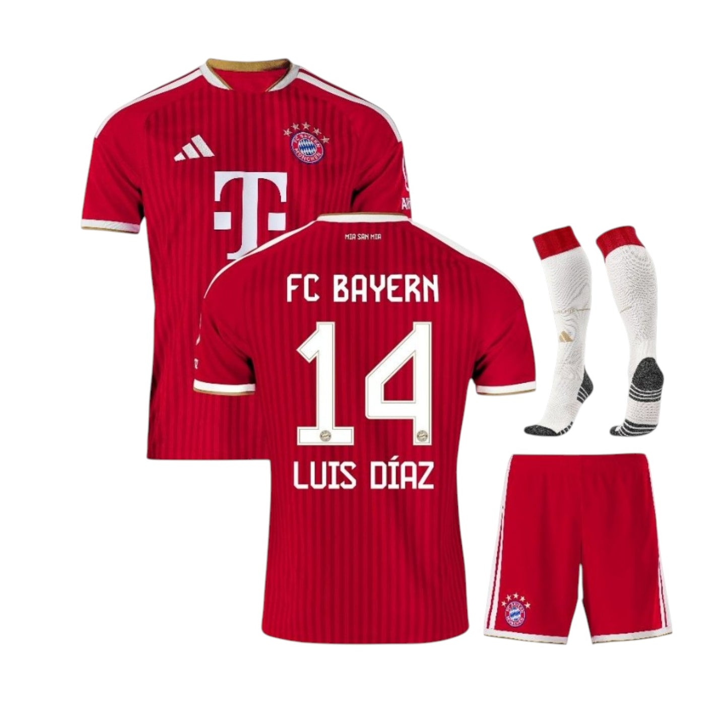 Kit criança Bayern Munique 26/27 com nome e número, marca Velukz, camisa oficial do time de futebol para crianças.