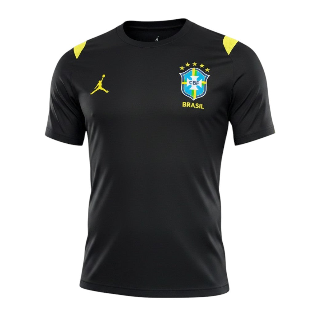 Camisa de treino Velukz Brasil 2026, camiseta esportiva com detalhes do time Brasil para atividades físicas.