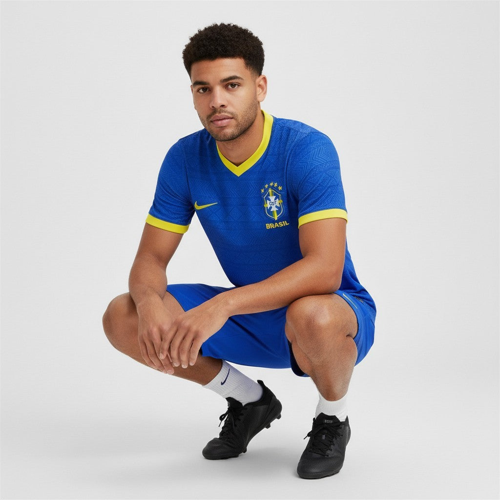 Camiseta Velukz Brasil 2026, t-shirt branca com logo e detalhes do time de futebol, vista frontal em fundo neutro.