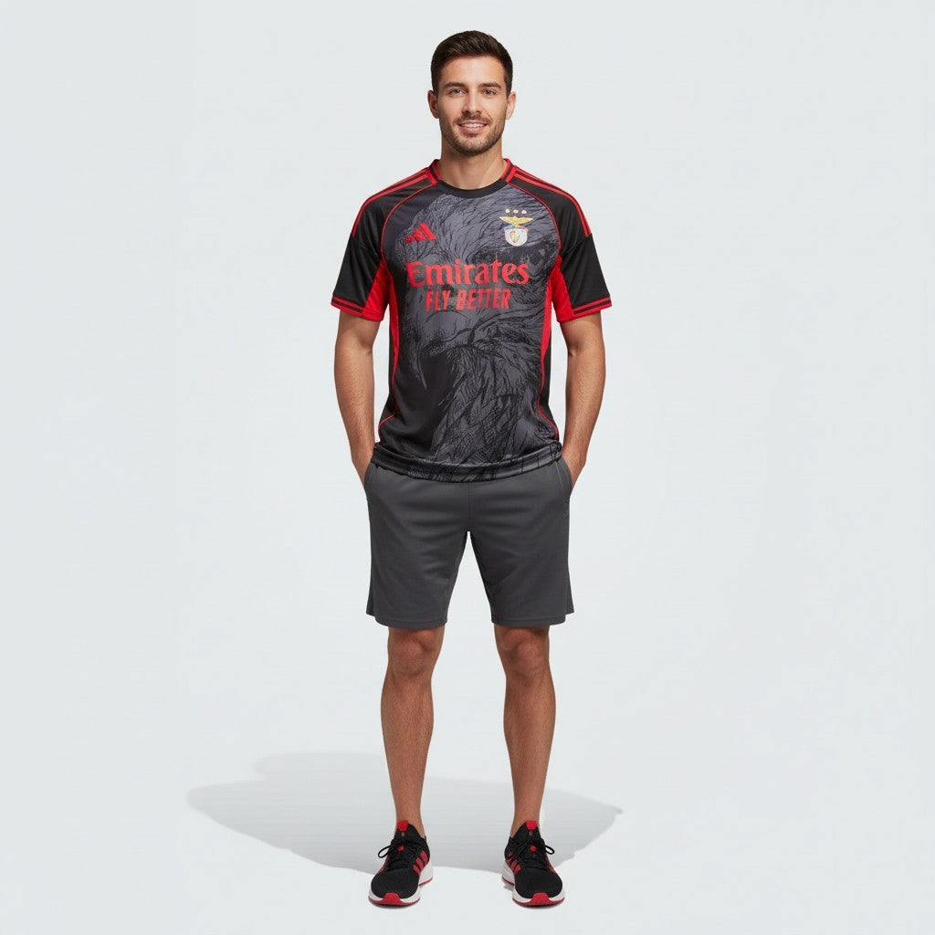 Camiseta especial do Benfica da marca Velukz, com design colorido e confortável, ideal para fãs do clube.