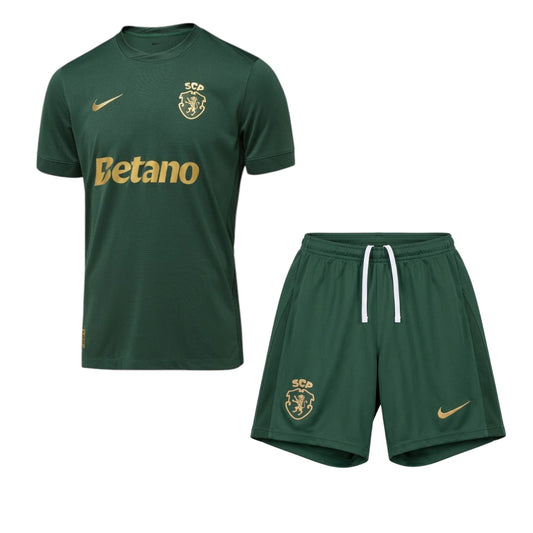 Kit de camisola infantil Velukz 120 anos Sporting, roupa para criança com detalhes do clube, tamanho 26-27.