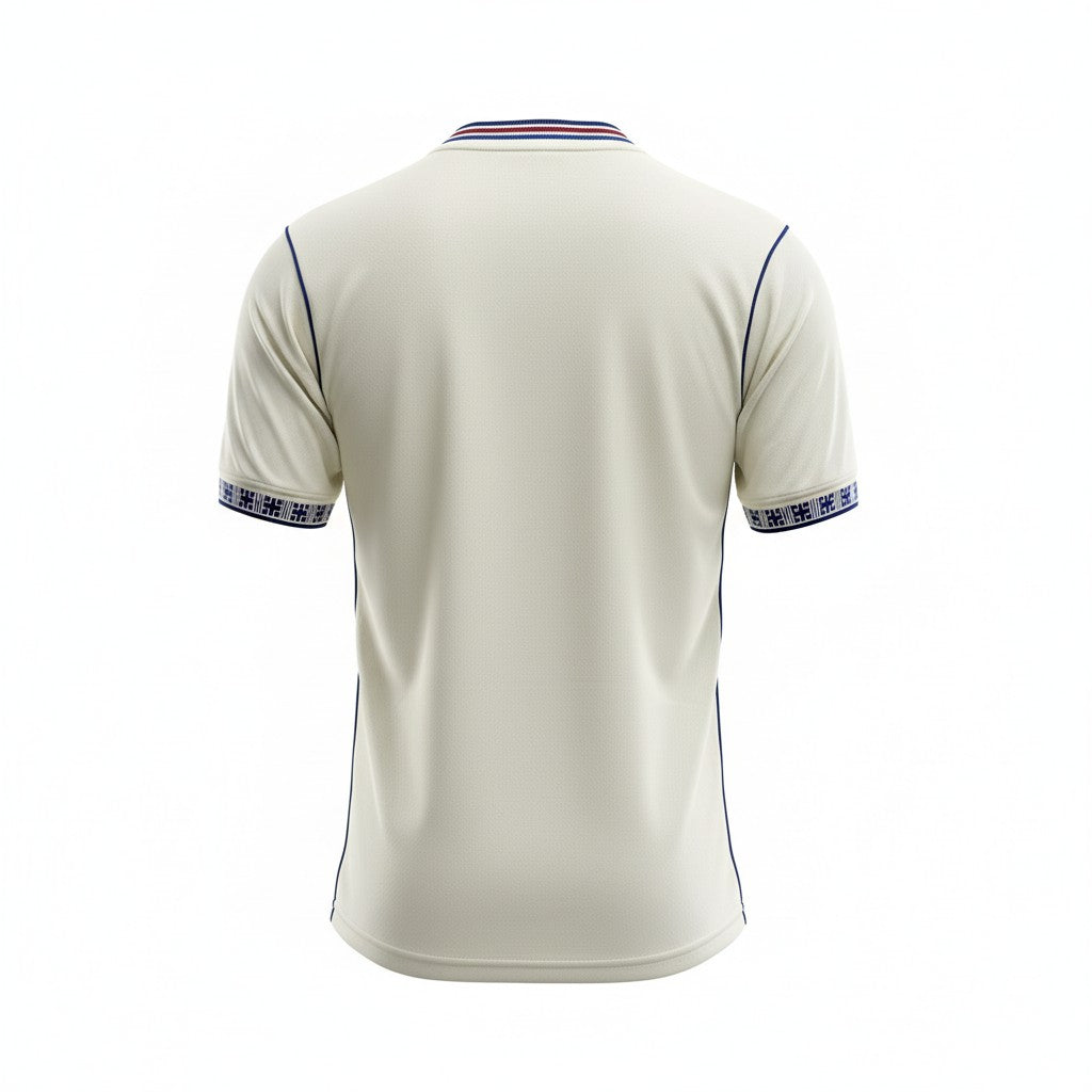 Velukz Barcelona 26/27 T-Shirt displayed on a ghost mannequin with a sporty design and vibrant team colors.