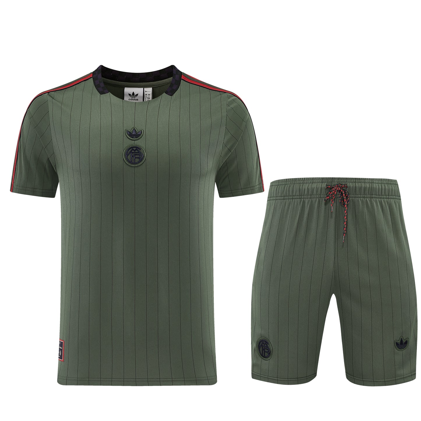 Conjunto de treino masculino Velukz Bayern Munique, camisa e calças esportivas com logotipo do clube alemão.