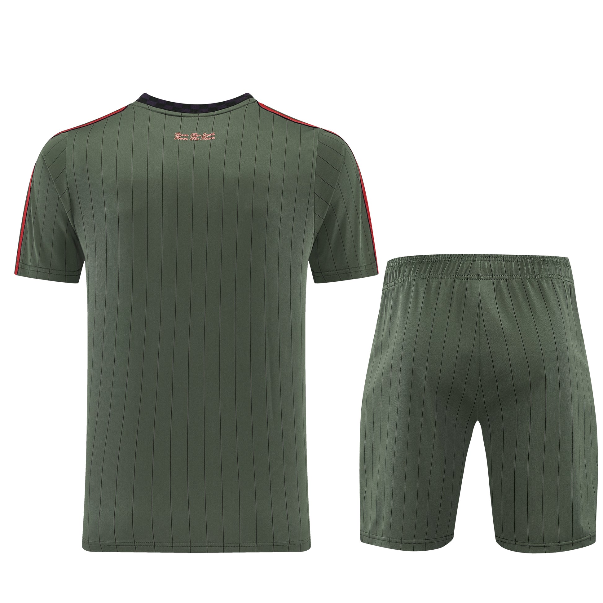 Conjunto de roupa esportiva Velukz Bayern Munique, camisa e calções com logotipo do clube, em cores azul e branco.