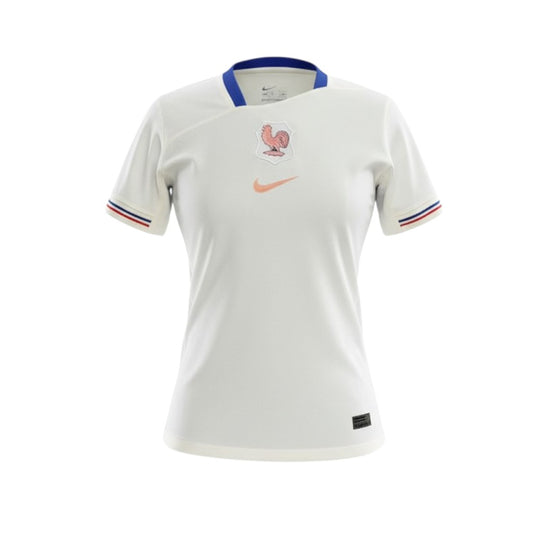 Camisa T-Shirt Alternativa Mulher França 2026 da Velukz, com design estilizado, cor branca e detalhes da seleção francesa.