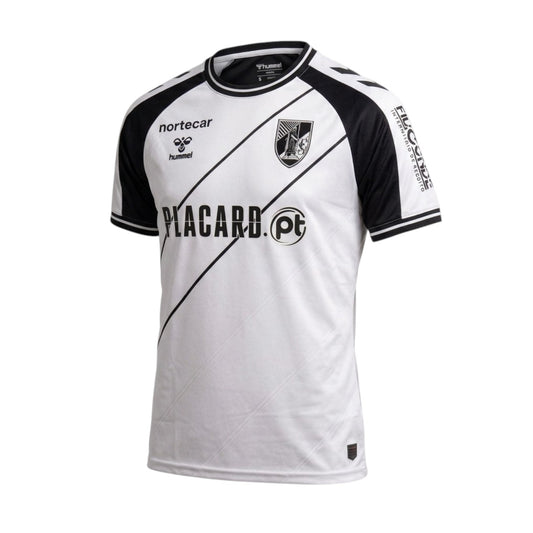 Camisola de futebol Velukz Vitória SC Guimarães, camiseta principal para crianças, azul com detalhes brancos.