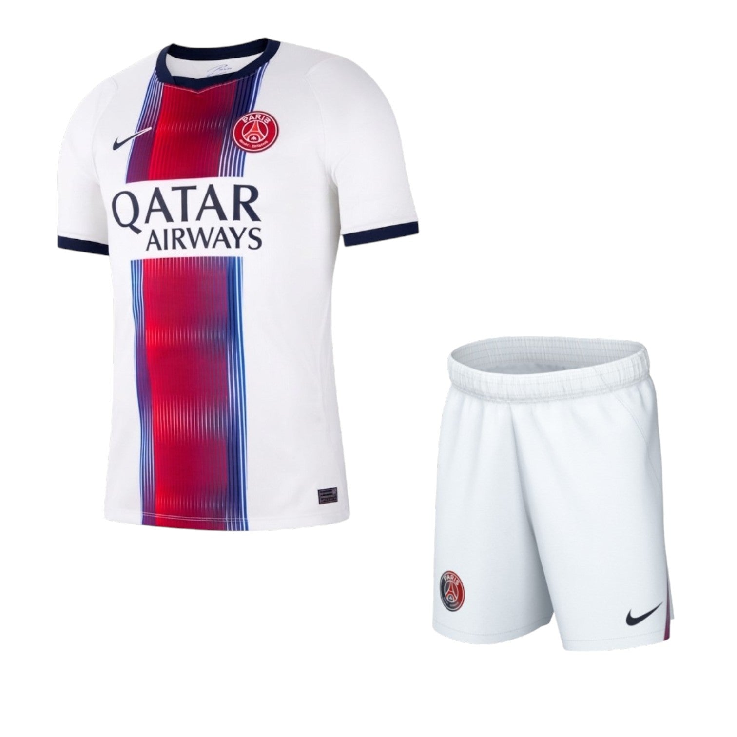 Kit criança Velukz PSG 26-27, uniforme de futebol para crianças, com detalhes do time Paris Saint-Germain na imagem.