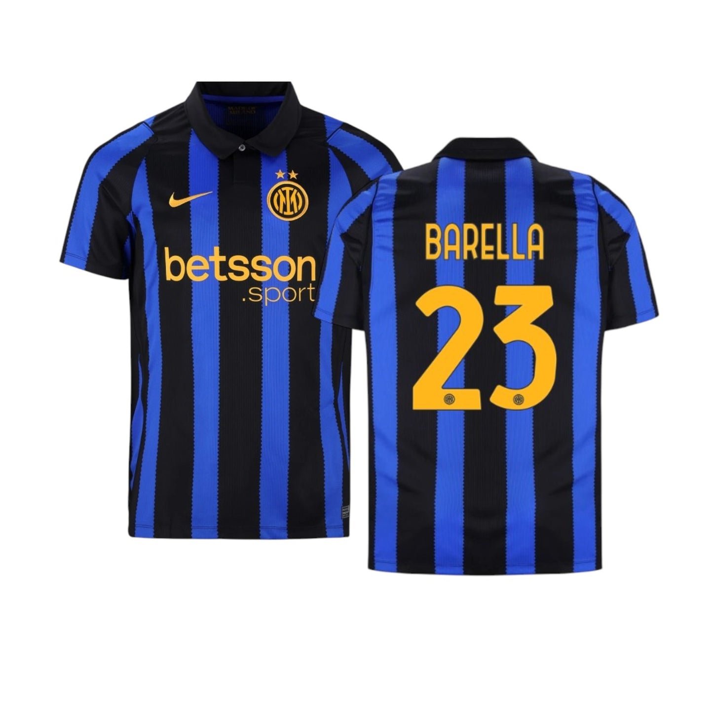 Camisa T-Shirt Principal Inter Milão 26/27 Barella, camiseta azul com detalhes do time, marca Velukz, vista frontal.