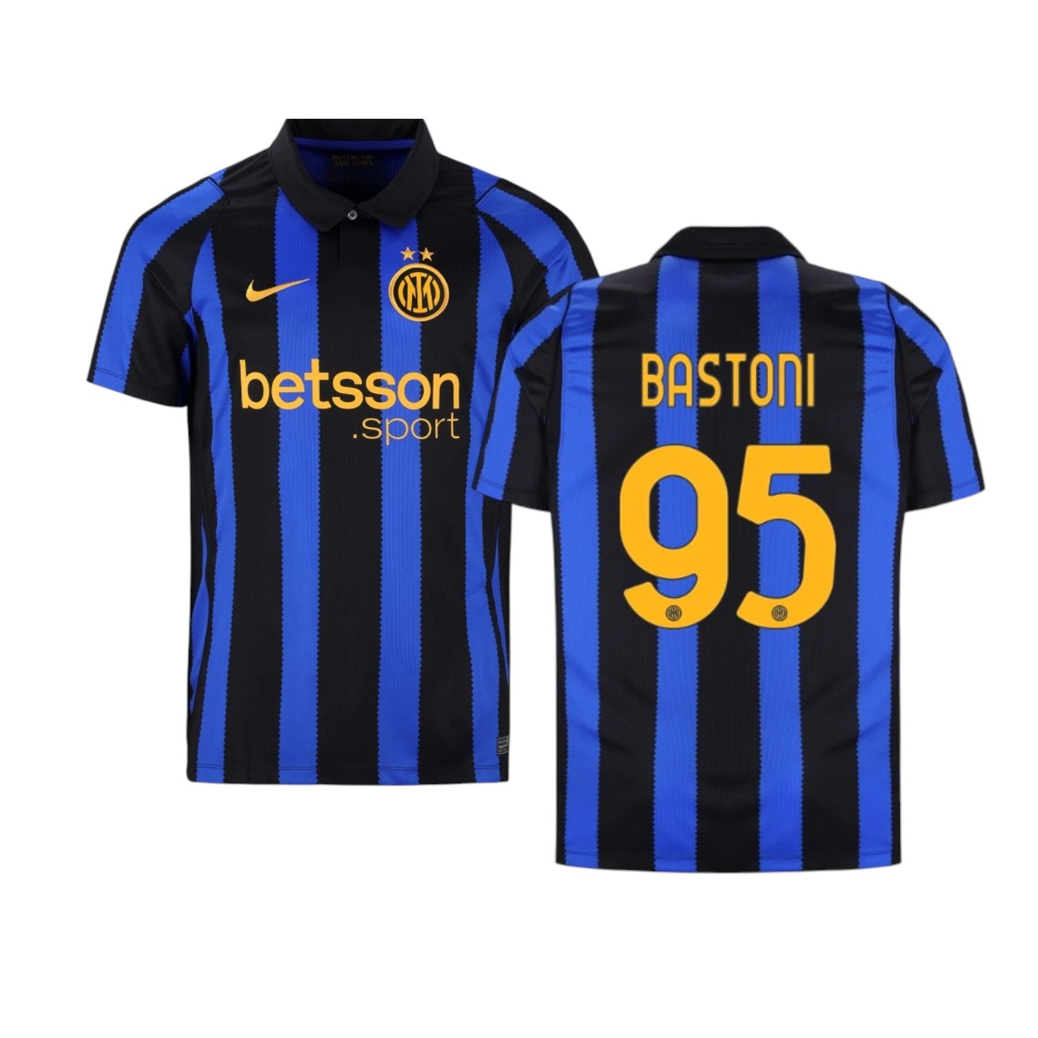 Camiseta principal do Inter Milão 26/27 com detalhes em Bastoni, camiseta esportiva da marca Velukz, vista frontal.