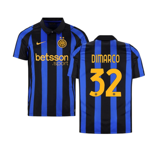 Camiseta principal do Inter Milão com o número 26/27 e nome Dimarco, marca Velukz, na imagem.