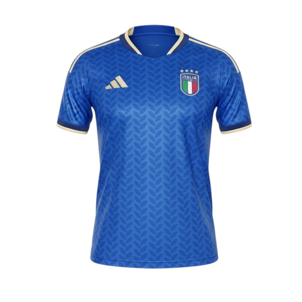 Camiseta principal feminina da Itália 2026 da Velukz, com design colorido e detalhes do time de futebol, vista de frente