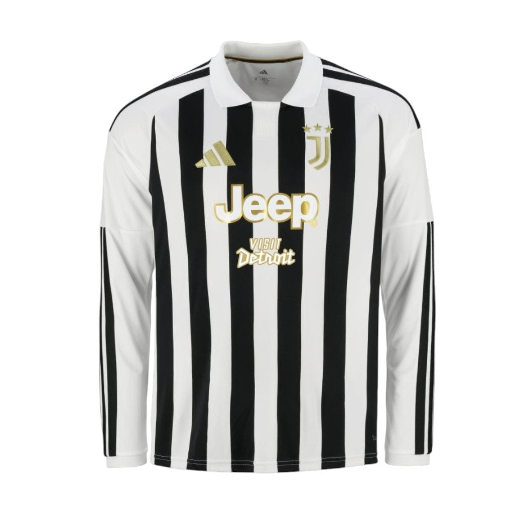 Camisa T-Shirt Juventus manga longa Velukz, em tecido preto com detalhes do time, vista frontal.