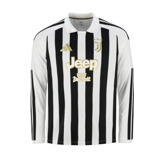 Camisa T-Shirt Juventus manga longa Velukz, em tecido preto com detalhes do time, vista frontal.